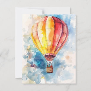 Cartão De Festividades Balão de Ar Quente em Aquarelas