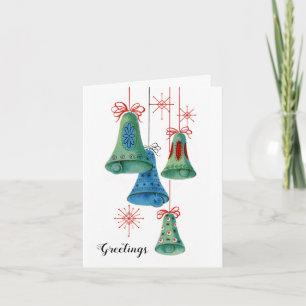 Cartão De Festividades Balas de Natal Sinos Coloridos de Férias Retroati
