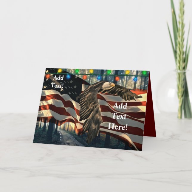 Cartão De Festividades Bald Eagle American Flag Country Road Holiday Card (Frente)