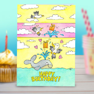 Cartão De Festividades Baleia e Gaivota Humor Cômico Feliz Aniversário