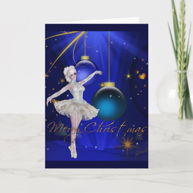 Cartão De Festividades Ballerina Dancer 2/Blue Merry Christmas Card (Frente)