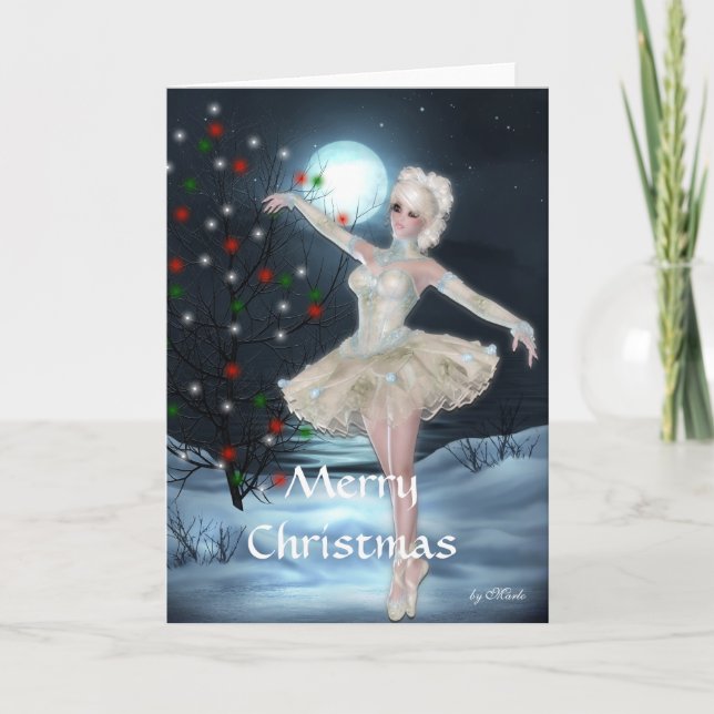 Cartão De Festividades Ballerina Dancing in the Moonlight Christmas Card (Frente)