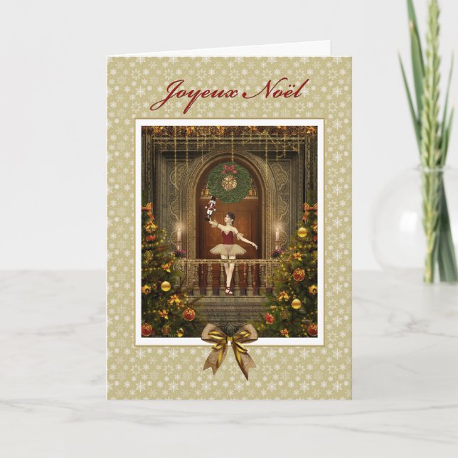 Cartão De Festividades Ballerina Nutcracker francês Joyeux Noël Card (Frente)