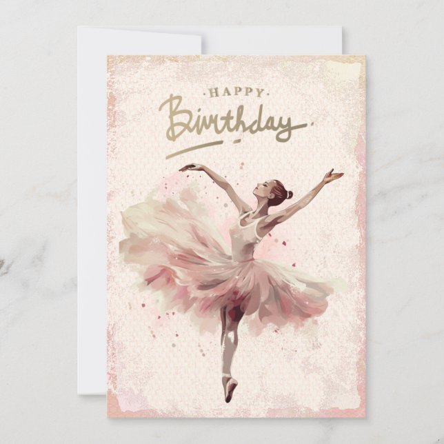 Cartão De Festividades Ballerina Watercolor Feliz Aniversário (Frente)