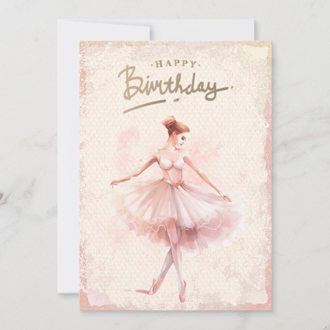 Cartão De Festividades Ballerina Watercolor Feliz Aniversário (Frente)