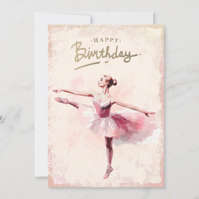 Cartão De Festividades Ballerina Watercolor Feliz Aniversário (Frente)
