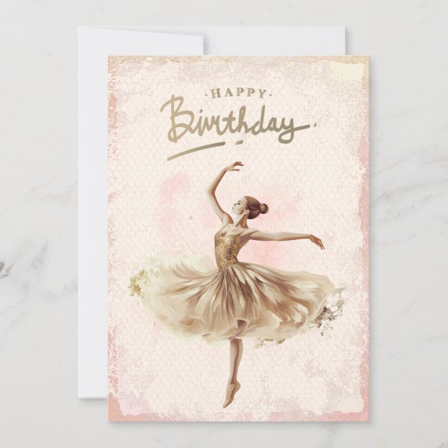 Cartão De Festividades Ballerina Watercolor Feliz Aniversário (Frente)