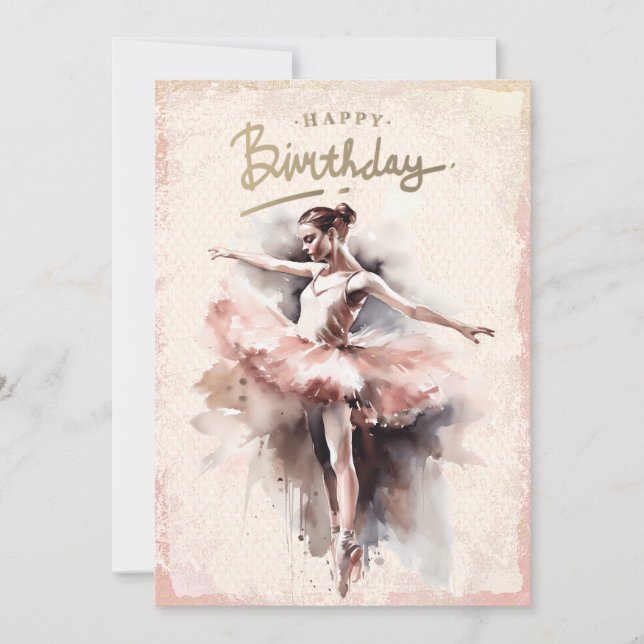 Cartão De Festividades Ballerina Watercolor Feliz Aniversário (Frente)