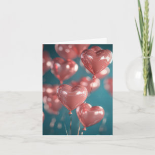 Cartão De Festividades Balões de Coração Rosa Saudação de Dia dos Namorad