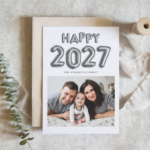 Cartão De Festividades Balões de Mylar com Folha de Prata 2027 Foto Ano N