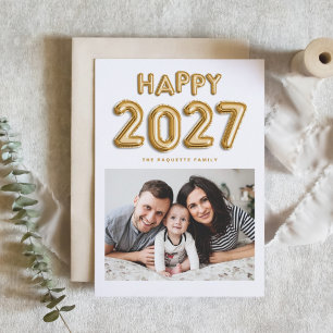 Cartão De Festividades Balões de Mylar em Folha de Ouro 2027 Foto Ano Nov