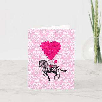 Cartão De Festividades Balões de zebra e coração cor-de-rosa