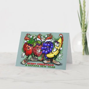 Cartão De Festividades Banana de Natal de Morango Ano Novo