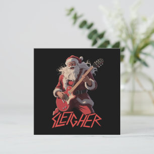 Cartão De Festividades Banda de Metal de Trenó Engraçada Rock Santa Natal
