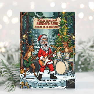 Cartão De Festividades Banda de Renas de Natal do Papai Noel Rockin'