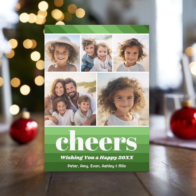 Cartão De Festividades Bandas retrorreflectoras em verde-oliva - 5 fotos  (Retro Stripe Green and Olive with 5 Photos)