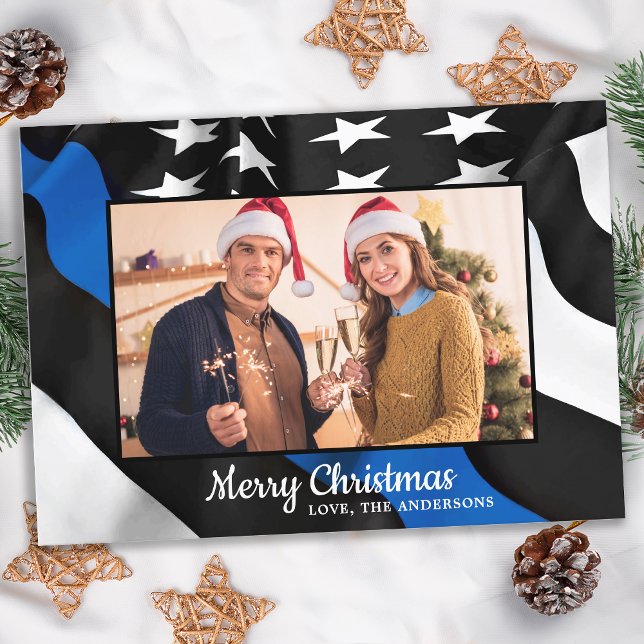 Cartão De Festividades Bandeira Americana da Linha Azul Thin de Natal da  (Criador carregado)