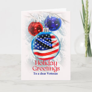 Cartão De Festividades Bandeira Americana de Natal Militar para Veteranos