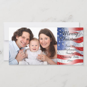 Cartão De Festividades Bandeira Americana de Natal Militar Patriótica