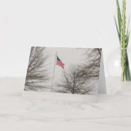 Cartão De Festividades Bandeira Americana em um Dia de Neve