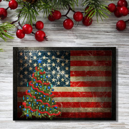 Cartão De Festividades Bandeira Americana Patriótica e Árvore de Natal