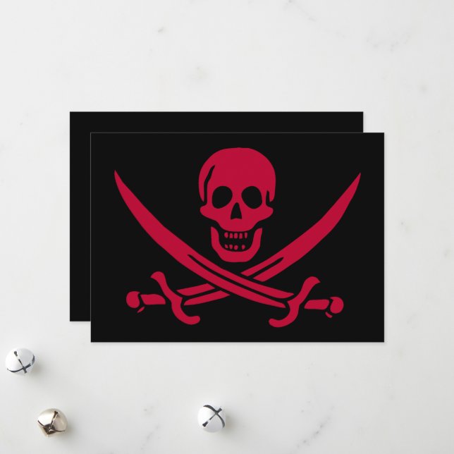 Cartão De Festividades Bandeira do Crânio e Espadas Pirata do Calico Jack (Frente/Verso In Situ)