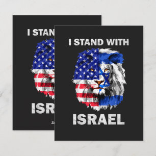 Cartão De Festividades Bandeiras de Israel e EUA Leão _ Eu Estou com Isra