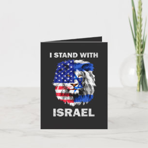 Cartão De Festividades Bandeiras de Israel e EUA Leão _ Eu Estou com Isra