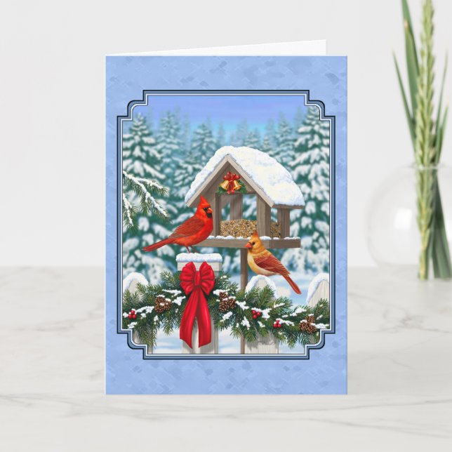 Cartão De Festividades Banquete de Natal dos Cardinhos Azul (Frente)