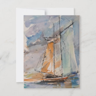 Cartão De Festividades Barco à Vela em Aquarelas