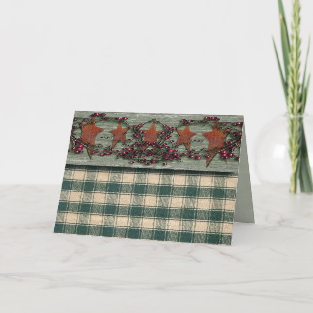 Cartão De Festividades Barnboards Rusted Stars Green (Frente)
