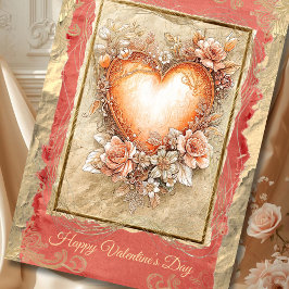 Cartão De Festividades Baroque Floral Heart in Gold and Blush Tones