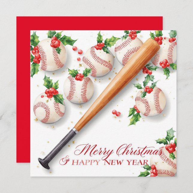 Cartão De Festividades Baseball Christmas  (Frente/Verso)