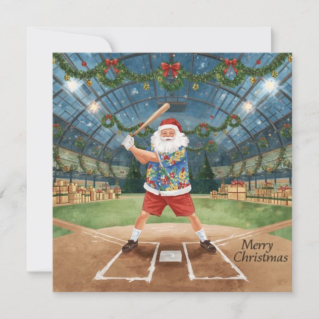 Cartão De Festividades Baseball Christmas with Santa Claus (Frente)