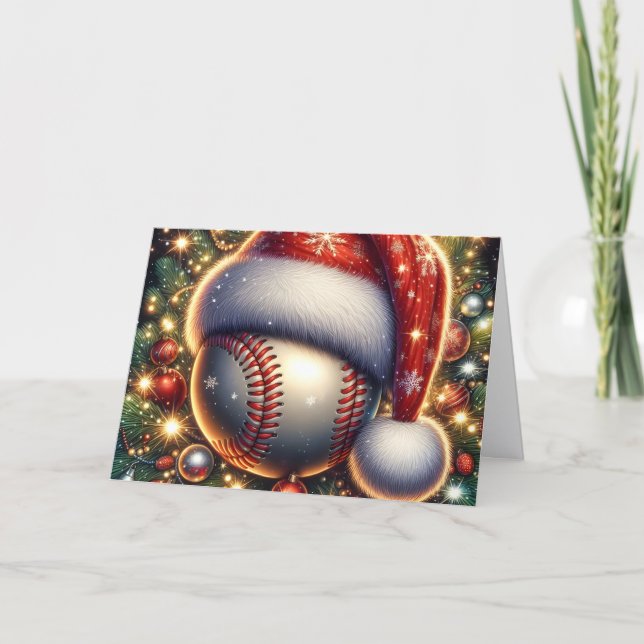 Cartão De Festividades Baseball in Santa Hat Christmas (Frente)