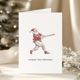 Cartão De Festividades Baseball Santa Swingin' Into Christmas