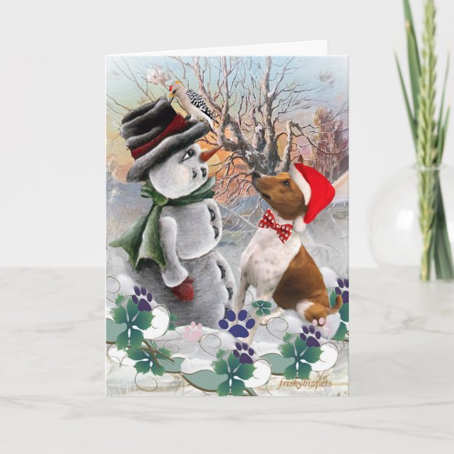 Cartão De Festividades Basenji Watches Snowman Cards (Frente)