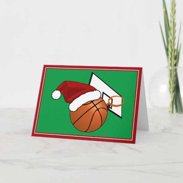 Cartão De Festividades Basquete de Natal e Hoop (Frente)
