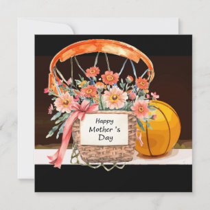 Cartão De Festividades Basquete no Dia das Mães com cesto de flores 