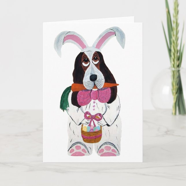 Cartão De Festividades Basset Hound Easter Bunny (Frente)