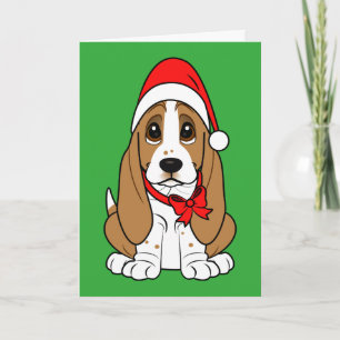 Cartão De Festividades Basset Hound in Santa Hat at Christmas