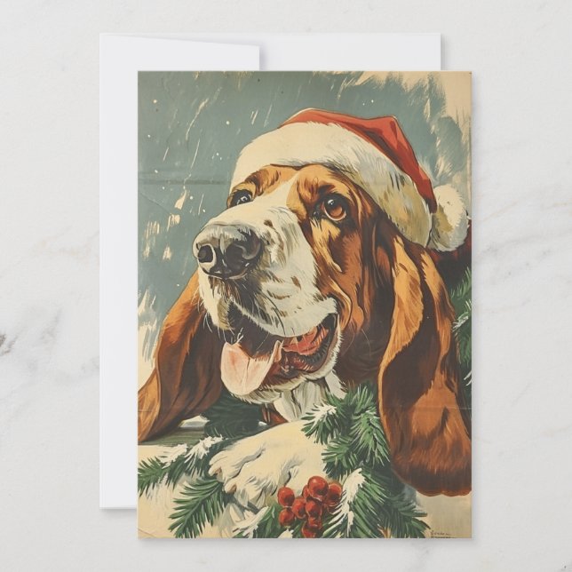 Cartão De Festividades Basset Hound Natal (Frente)