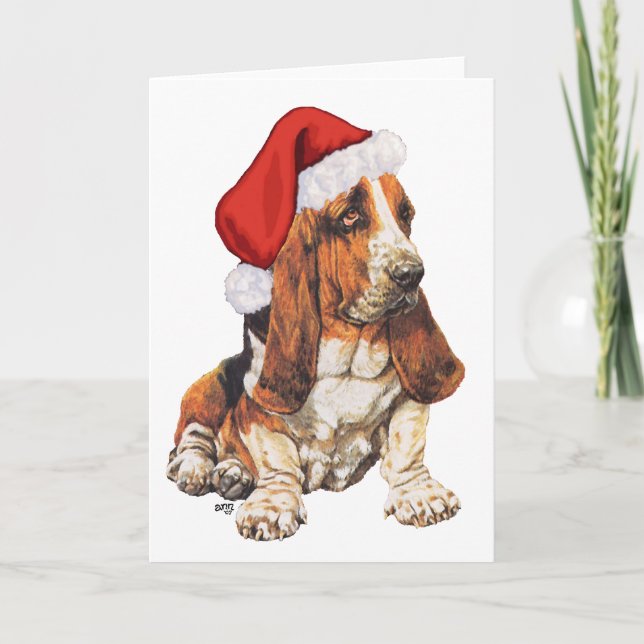 Cartão De Festividades Basset Hound Natal (Frente)