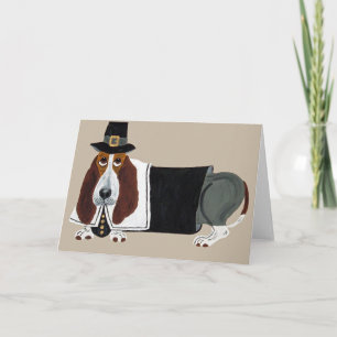 Cartão De Festividades Basset Hound Thanksgiving Pilgrim
