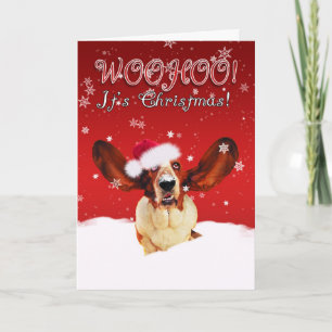 Cartão De Festividades Basset Hound WhooHoo I'ts Christmas Greeting Card