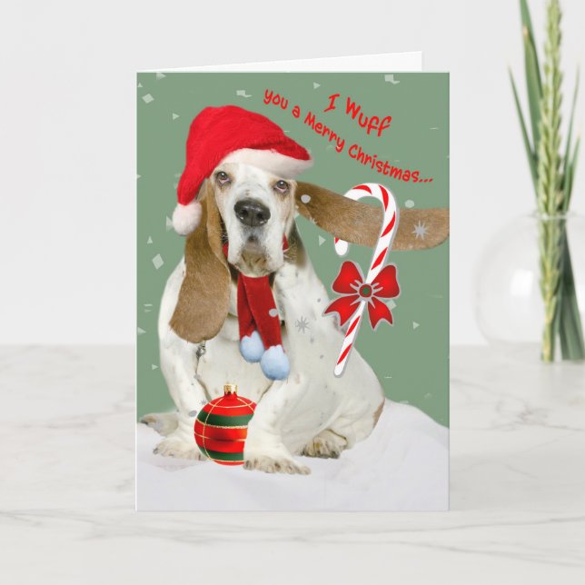 Cartão De Festividades Basset Hound Wish You Merry Christmas (Frente)