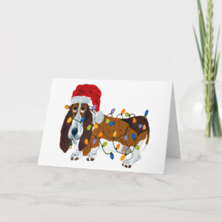 Cartão De Festividades Basset Tangido Em Luzes De Natal