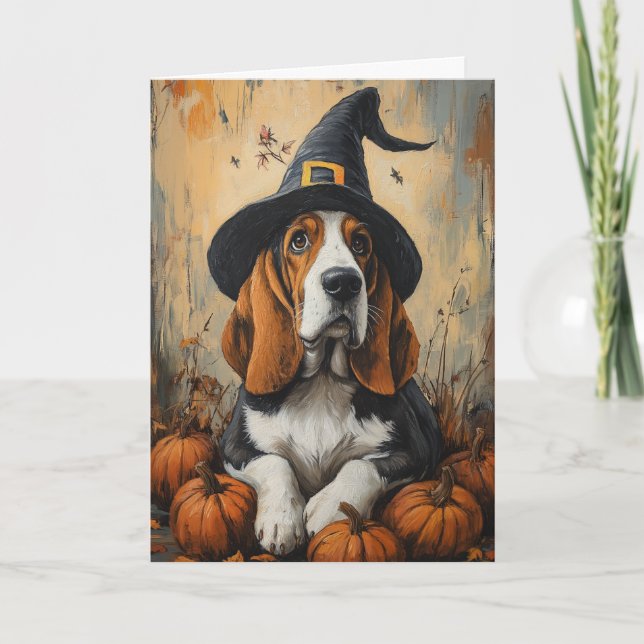 Cartão De Festividades Basset Witch Halloween (Frente)