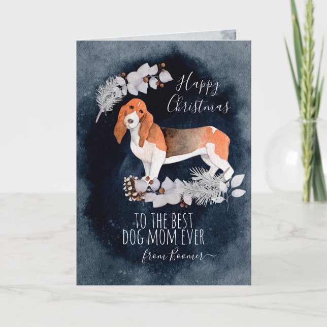 Cartão De Festividades Bassett Hound Mãe Natal Personalizado (Frente)