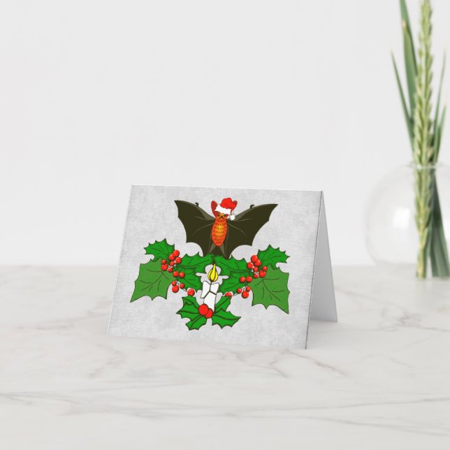 Cartão De Festividades Bat In The Holly (Frente)